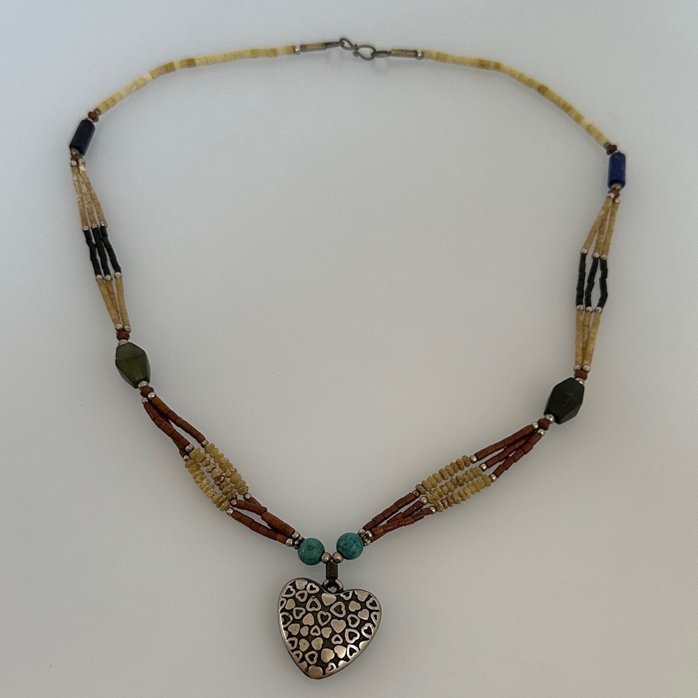 NAVAJO Beaded Necklace in Brown and Teal - Picture 5 of 10